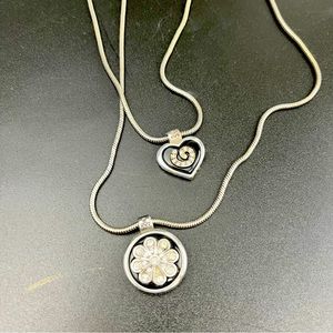 Brighton Jewelry Retired Double Strand Layer Silver Heart and Flower Necklace